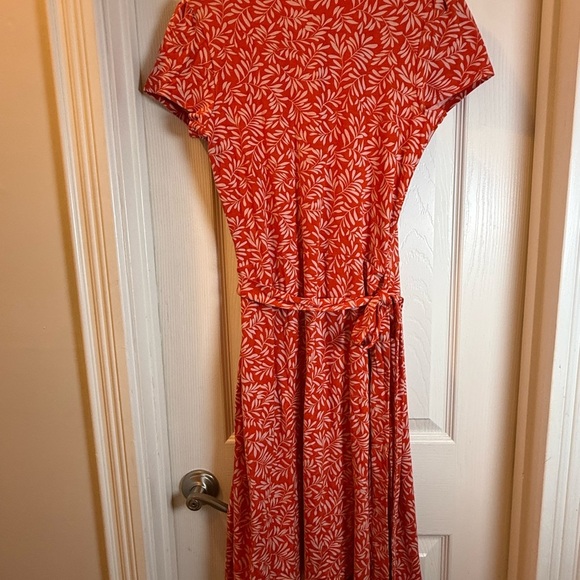 Boden Women’s Orange Wrap Knee Length Dress with Botanical Leaf Print Stretchy - Picture 8 of 12